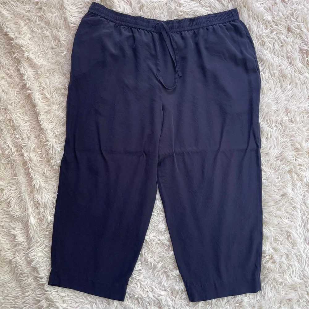 Vintage Studio 9 pull on drawstring silk pants navy blue elastic waist size 2X